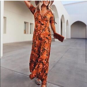 L*Space Dolce Wide Leg Short Sleeve Jumpsuit in Love Song Floral Size Large New